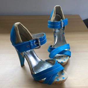 Charming Charlie teal cork open toe strap heels Size US 6B